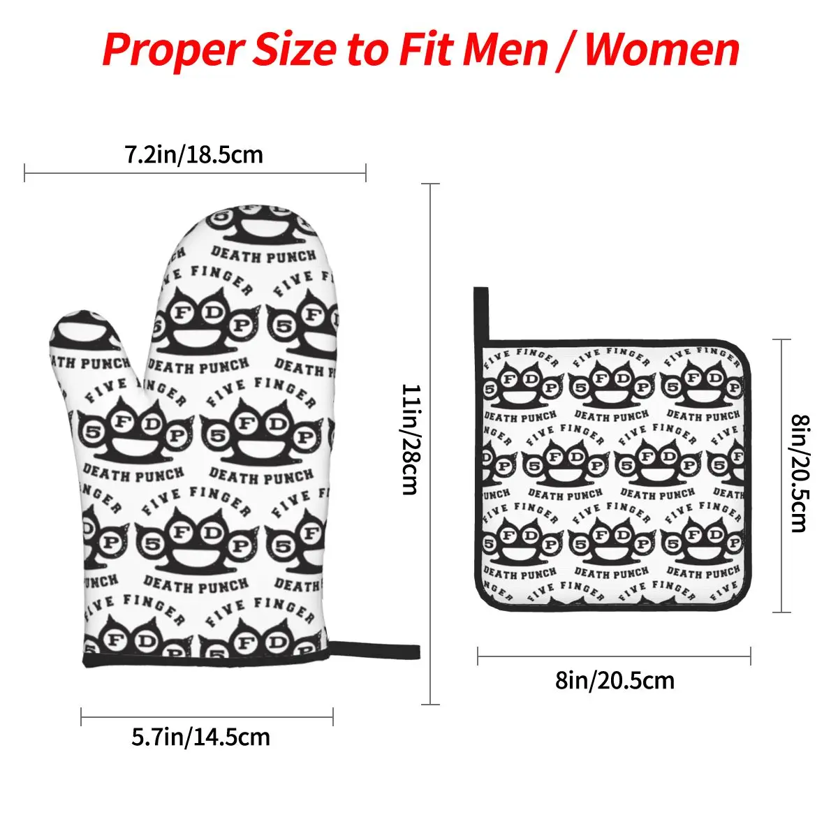 Five Finger Death Punch Oven Mitts and Pot Holder Sets of 4 for Baking Kitchen Cooking Grilling Resistant Non-Slip Gloves