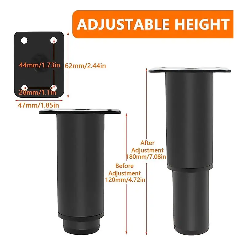 *WSFS 8 Pieces Adjustable Furniture Legs, Cabinet Feet Height Adjustable 120 mm -180 mm, Sofa Legs, Metal Cabinet Legs Black