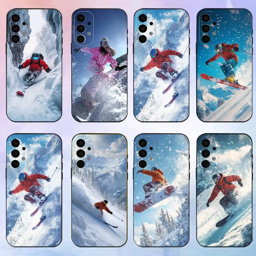 Coque de téléphone Freestyle Ski Snow Mountain pour Samsung S25,24,21,22,23,30,Ultra,20,Plus,Fe,Lite,Note, couverture noire