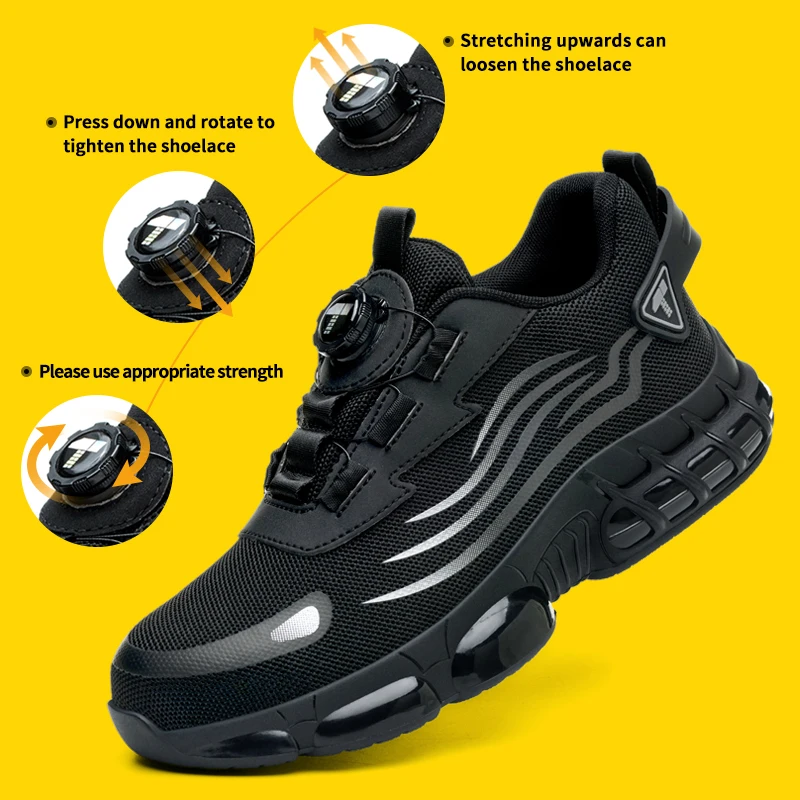 Nuevos zapatos de seguridad con botón giratorio para hombres, zapatos de trabajo antiimpacto y antiperforación, zapatos deportivos de moda para hombres, botas tácticas