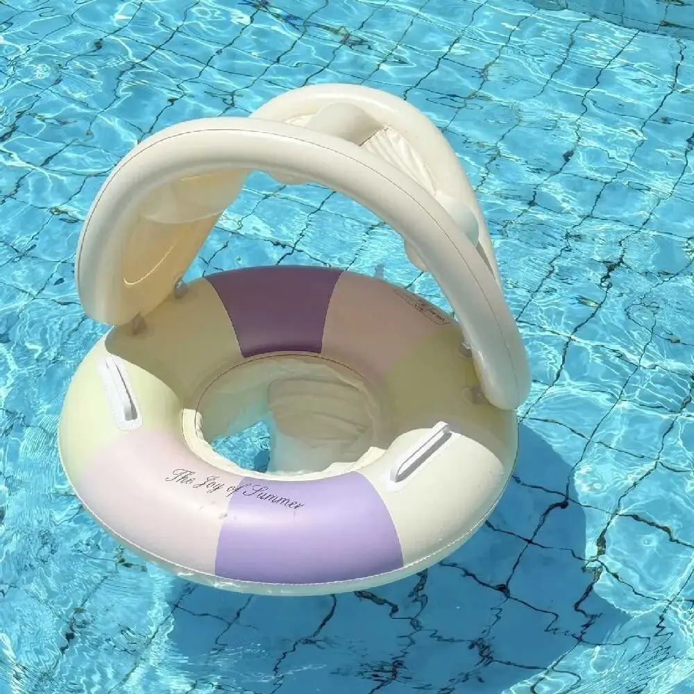 ห่วงยางว่ายน้ำ PVC แฟชั่น พร้อมหลังคาบังแดด ป้องกันแสงแดด ที่นั่งลอยน้ำ ลอยตัวได้ดี ห่วงยางเป่าลมสำหรับสระว่ายน้ำ