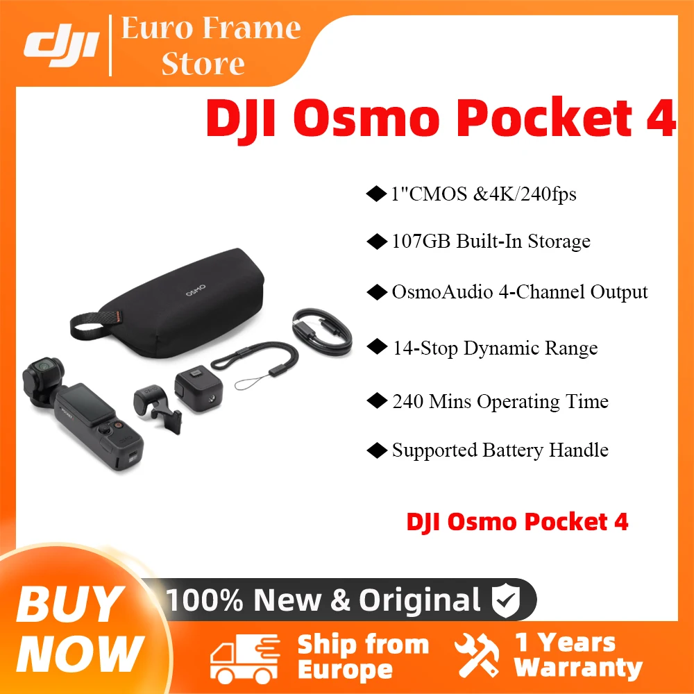 Nuova DJI Osmo Pocket 4 2026, Fotocamera Gimbal Tascabile con Sensore CMOS da 1″, Gamma Dinamica 14-Stop, D-Log a 10 bit, Nuovo ActiveTrack Pocket 4