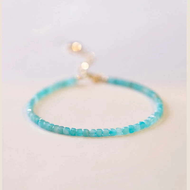 2mm Thin Natural Amazonite Beaded Bracelets for Women Girls 2024 New Summer Gold Plated Fine Jewelry Party Birthday Gifts YBR666