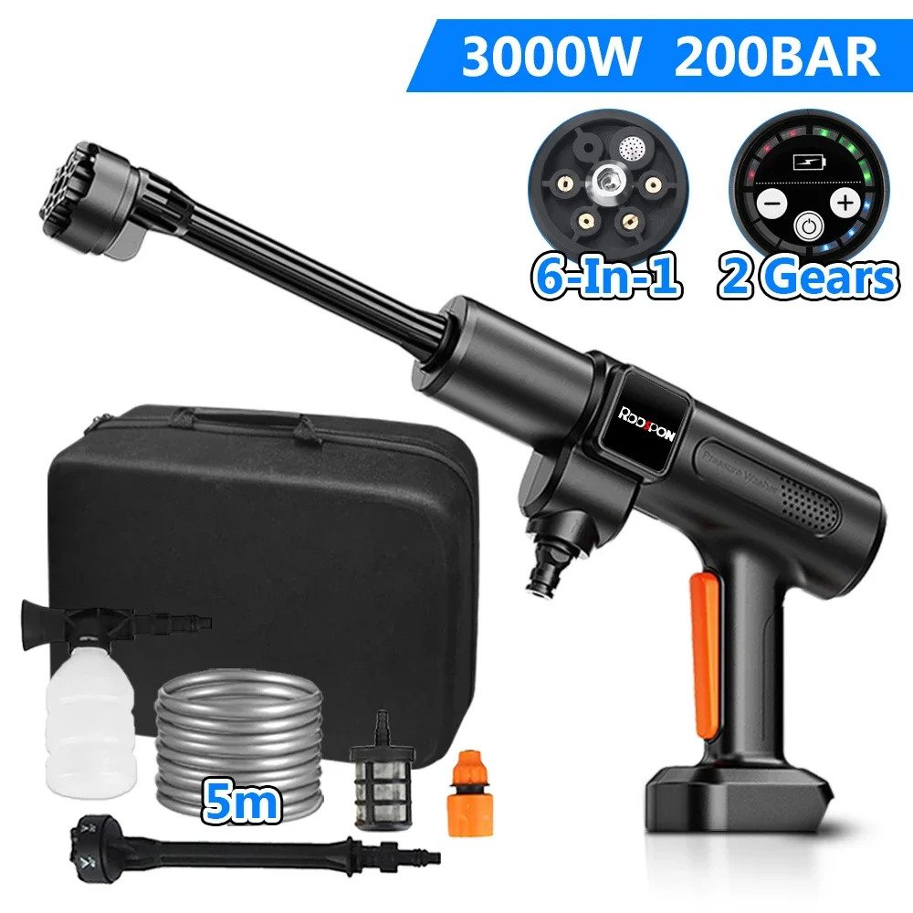 

6-in-1 Nozzles Brushless Electric Pressure Water Gun Handheld Portable Spray Gun Car Cleaning Cordless Garden cleaning Tools