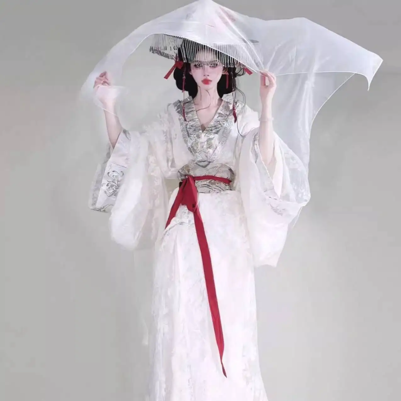 2025 New Style Begonia Still Restored Immortal Hanfu White Lace Warring States Robe Straight Hem Photo Ancient Style Women