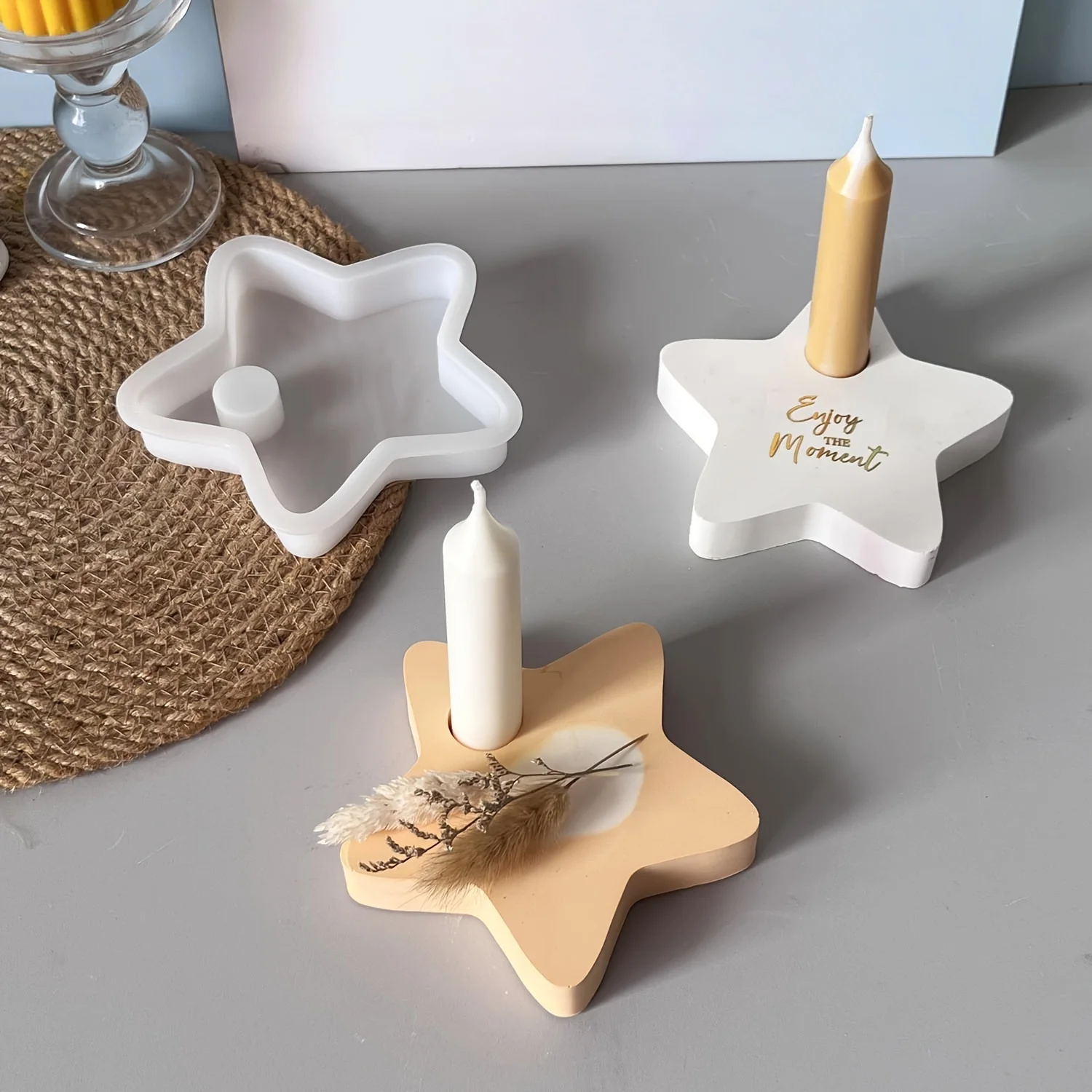 Candle Holder Molds, Silicone Mould, Star-Shaped Wax/Plaster Mold with Sturdy Base, Reusable Flexible & Durable Silicone Mold