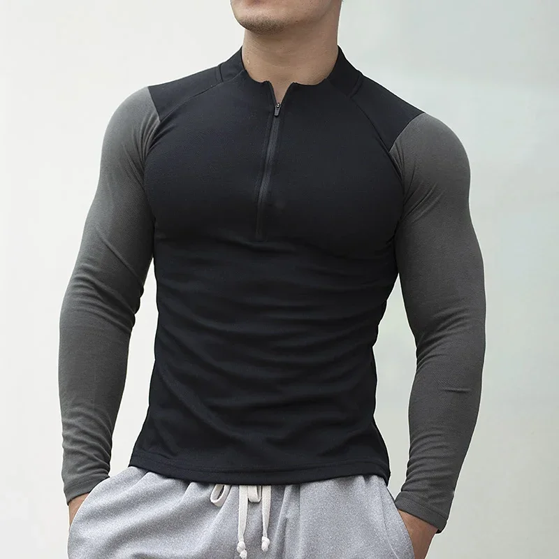 Men Compression Running Sport T-shirt Athletic Tight Long Sleeve Sweatshirt Training Jogging Outer Clothing Fitness Tops F4S2