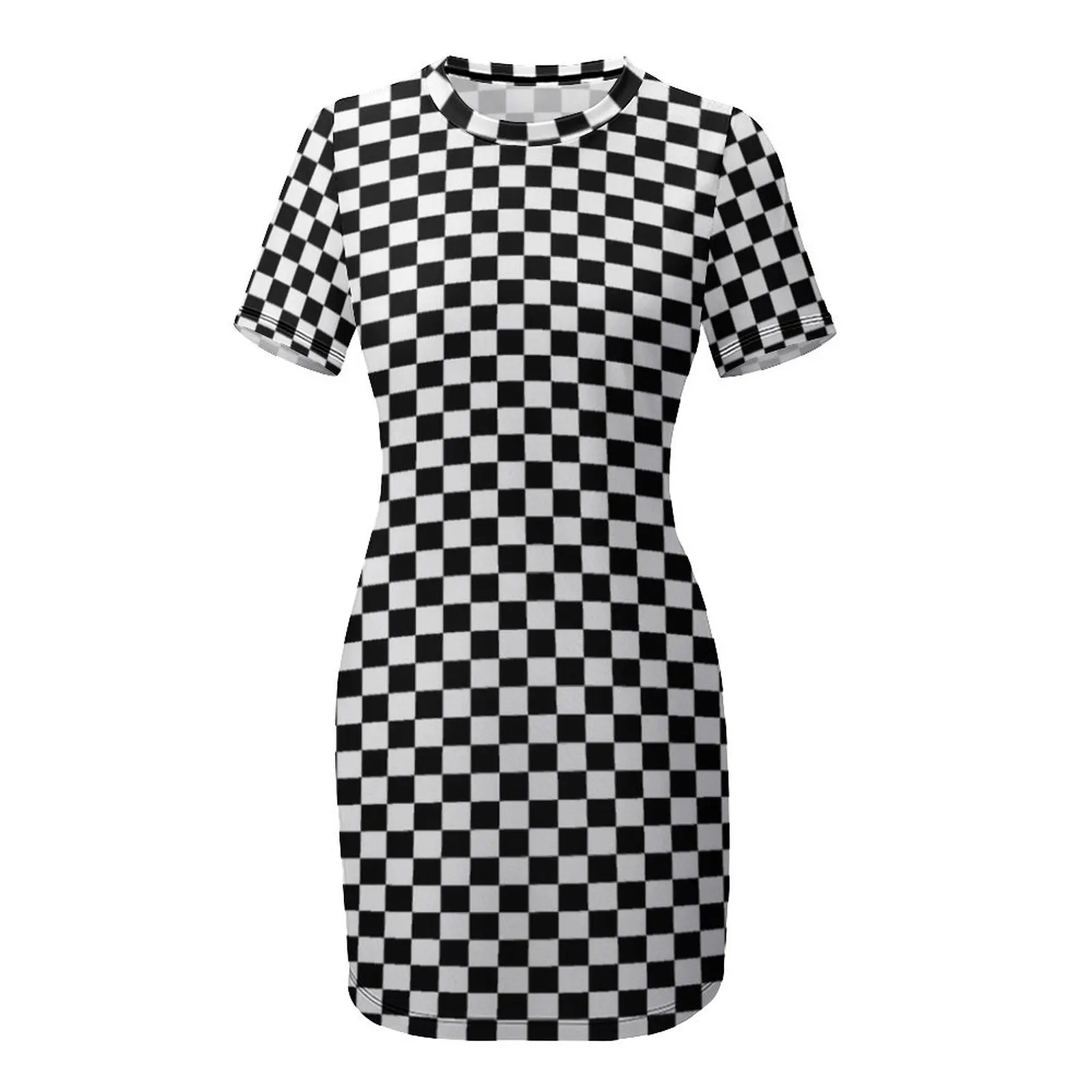 Ska Music – Skank Music T-Shirt – Schwarz-Weiß-Karomuster, kurzärmeliges Kleid. Kleid für schwangere Frauen, Strandkleid