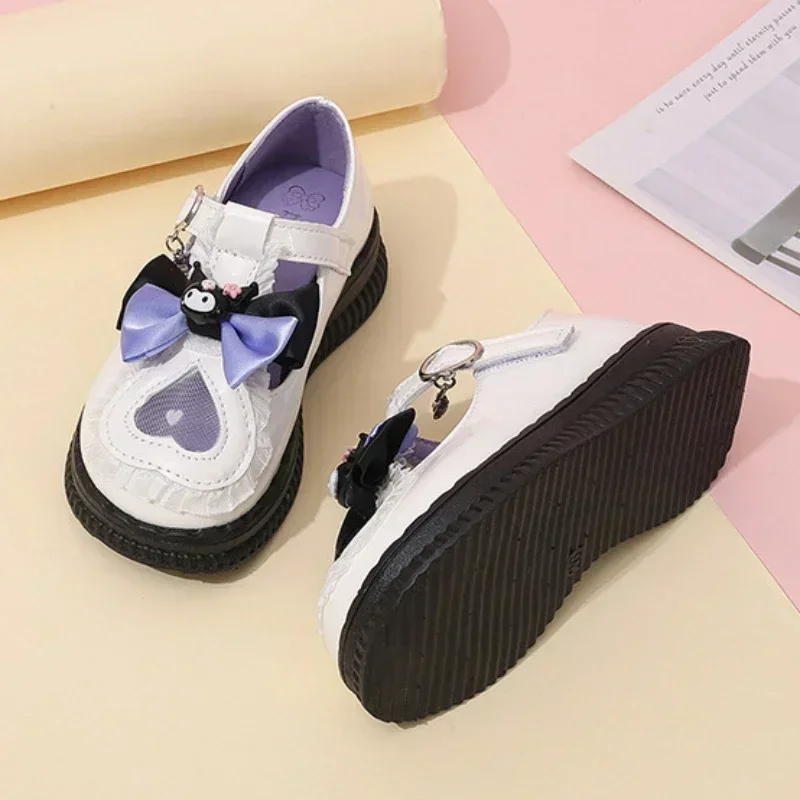 Chaussures en cuir à semelle souple Sanurgente Kawaii Kuromi pour enfants, princesse cool, chaussures en maille, dessin animé mignon doux, cadeau pour fille, accessoires d'anime, nouveau