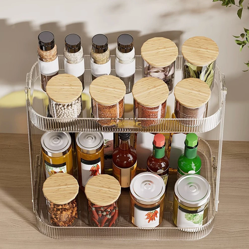 

Desktop Storage Rack 2 Tier Transparent Detachable Kitchen Bathroom ganizer Seasoning Holder Countertop Toiletry