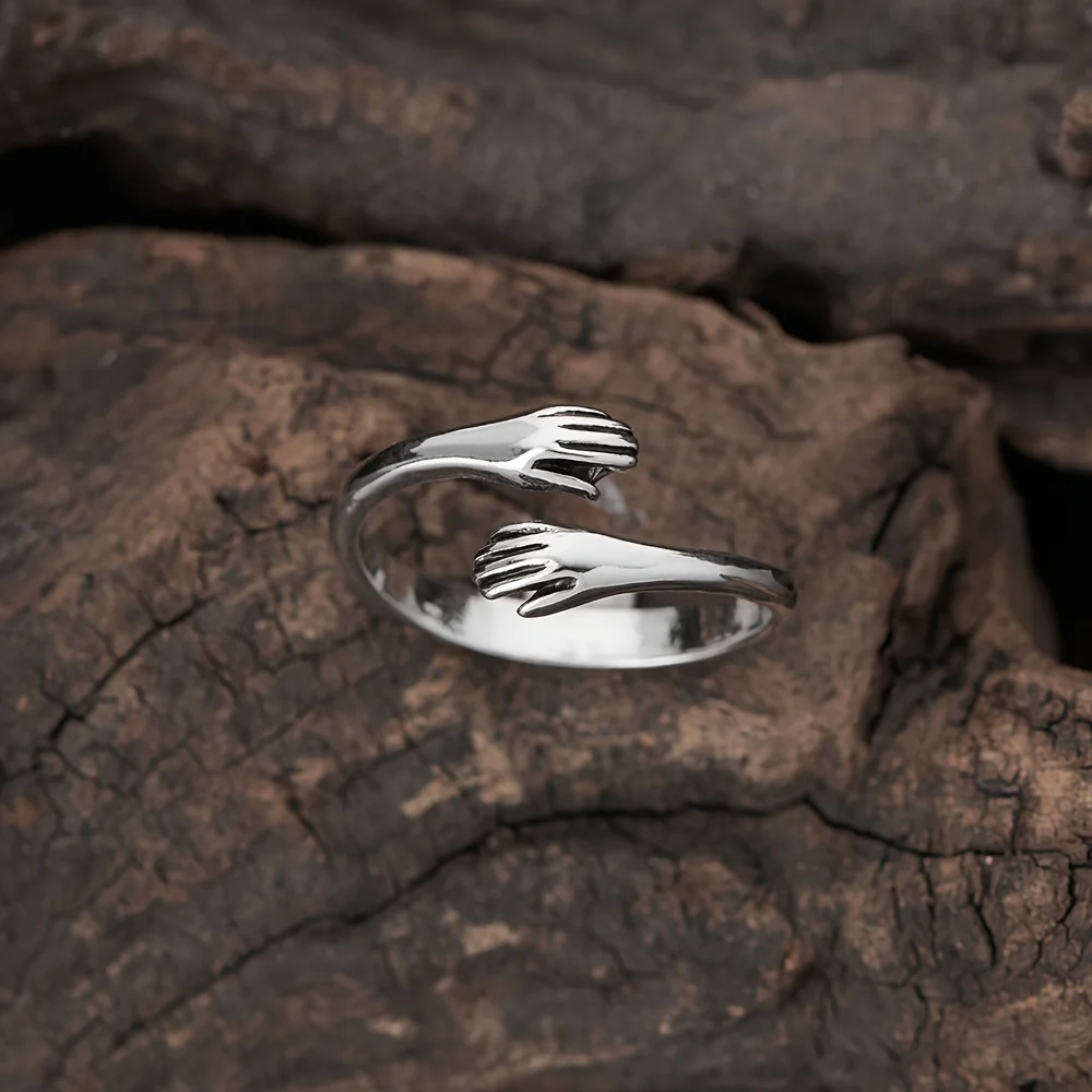 Vintage Hug Rings For Women Silver Color Romantic Forever Love Hug Opening Finger Wedding Bands Valentine's Day Finger Ring Gift image 4