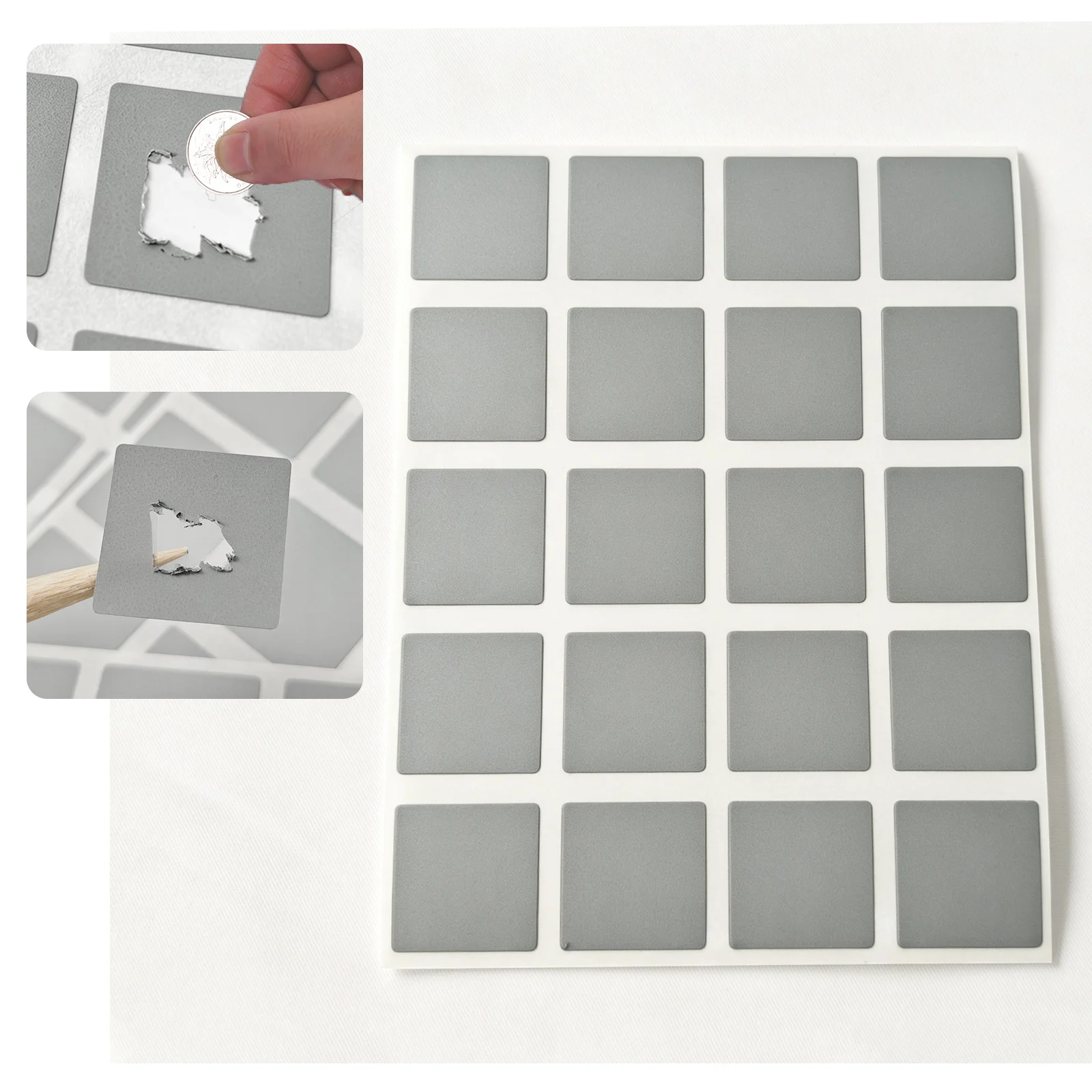 200pcs 20x20mm GRAY Adhesive Scratch Off Stickers DIY Manual Label Tape Hand Made Scratched Stripe Card Film