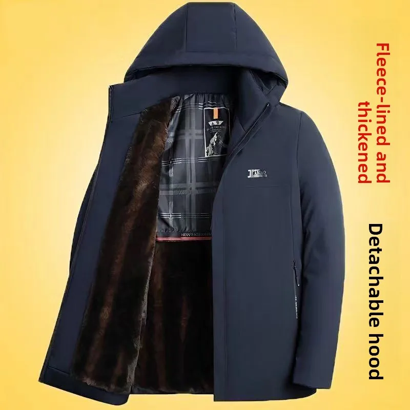 

Warmth Parka Coat Fur Collar Detachable Medium-Length Winter Outerwear for Middle-Aged And ly Busin Casual Sle