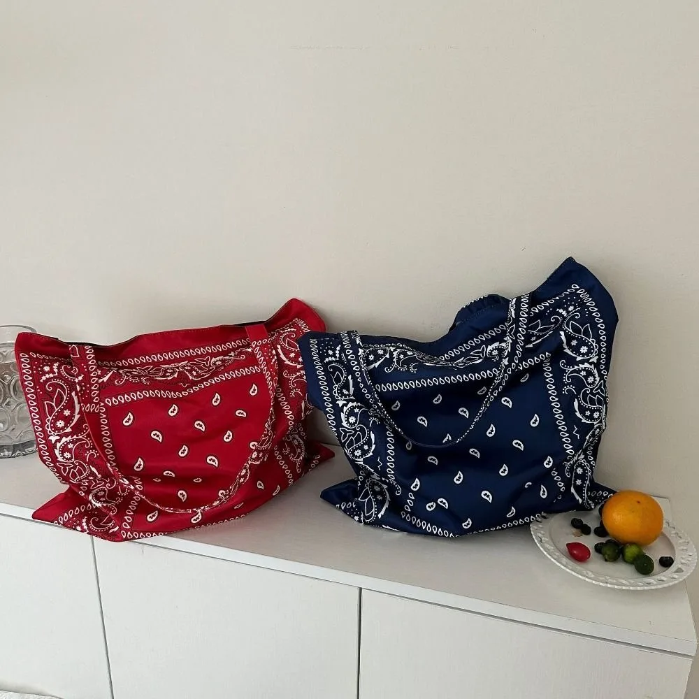 

Printed Cashew Flower Canvas Bag Large Capacity Retro Canvas Tote Bag Shopping Bag Lightweight Ethnic Style Shoulder Bag Summer