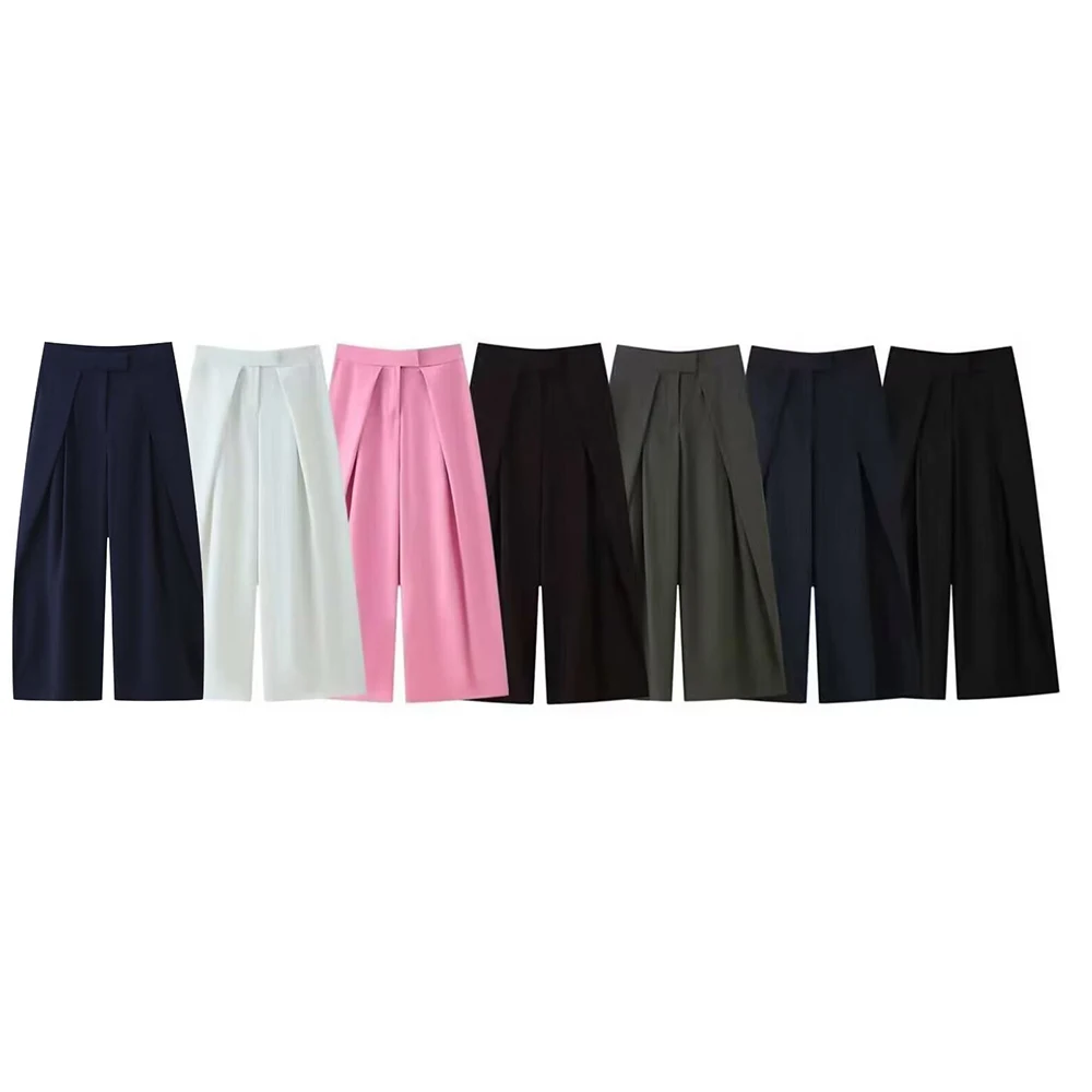 Ropa de mujer europea y americana, pantalones plisados simples, temperamento informal, holgado, retro, otoño 2025