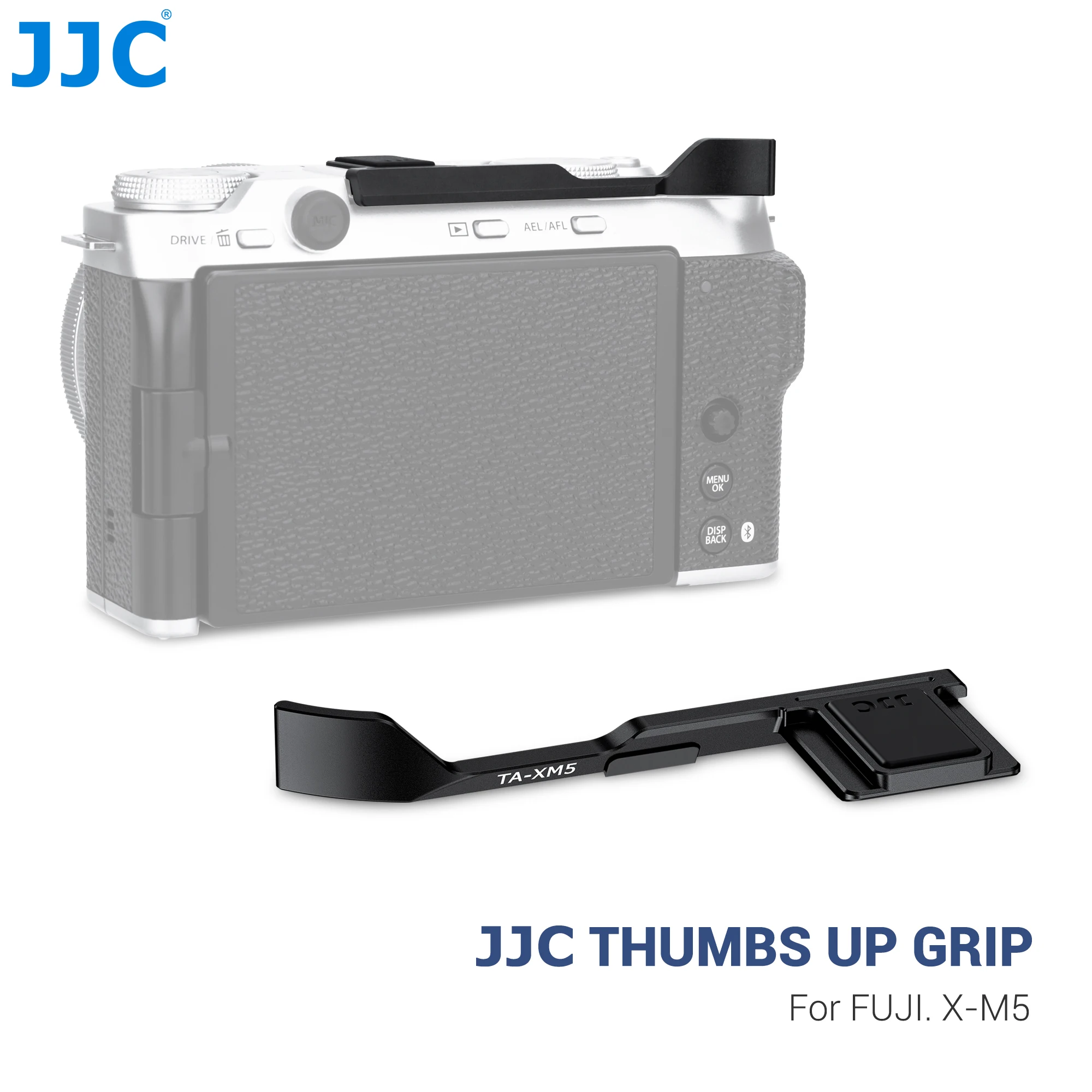 JJC Metal Thumbs Up Hot Shoe Cover for FUJIFILM X-M5 Fuji X-M5 Hot Shoe Thumb Support for Comfortable Secure Hold Black Silver