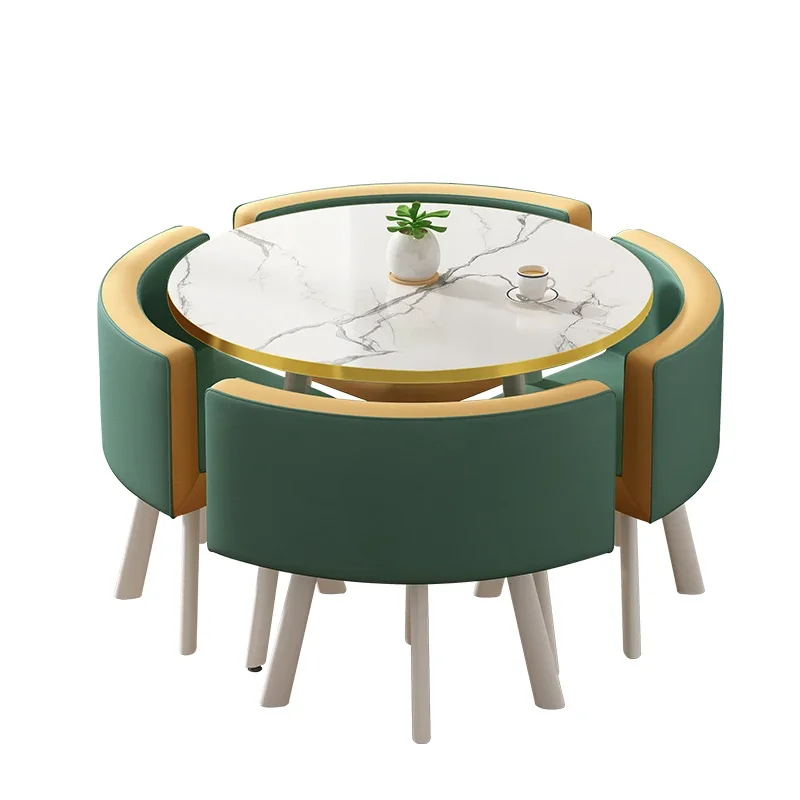 Mesa De Jantar De Mármore De Luxo Set, 4 Cadeiras, Centro Redondo, Mesa De Jantar, Escritório, Mobília De Apartamento, HDCZ