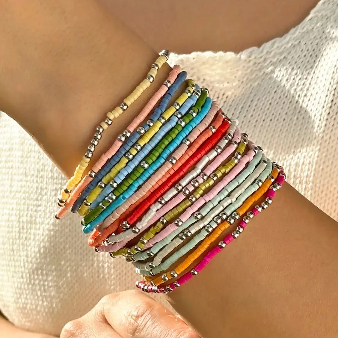 10/19/30 ชิ้น/เซ็ต Bohemian คริสตัลลูกปัดสร้อยข้อมือผู้หญิง Handmade ซ้อนสร้อยข้อมือฤดูร้อนเครื่องประดับชายหาด