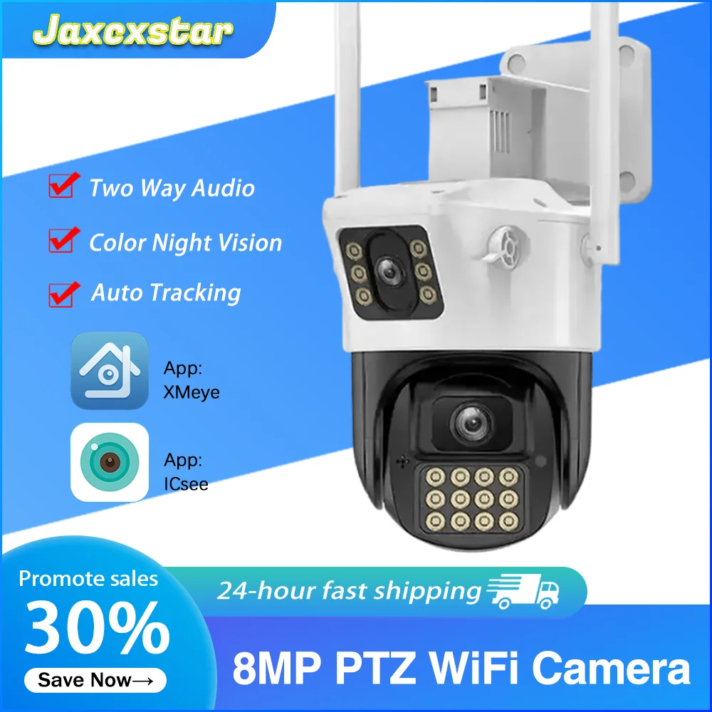 

8MP PTZ WiFi 4K Camera Dual Lens Dual Screens Security Protection Color NightVision AI Track Outdoor IP CCTV Survalance P2P XM