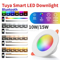 Tuya Bluetooth Smart 10/15W LED typu Downlight lampa wpuszczana sufitowy LED z możliwością ściemniania lampa punktowa RGB + CW + WW wymienna praca Alexa