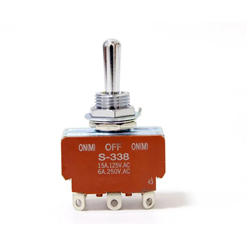 Original S-338 toggle rocker switch 6-pin 3-position bilateral reset opening 12MM, 6A250V, 15A125V