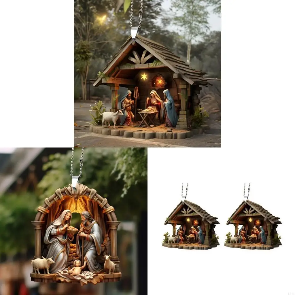 L9BE Set Of 2 Aesthetic Acrylic Hanging Decorations Nativity Scene Pendant Light Resistant For Long Last Aesthetic Appeal