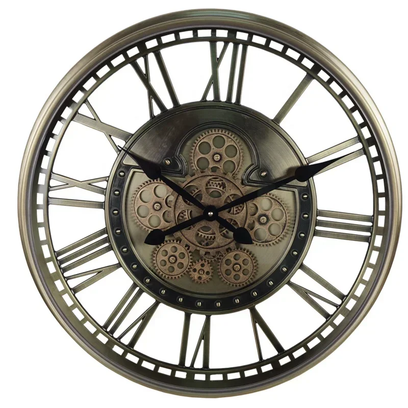 TT1175 amazon hot selling large size roman numerals farmhouse big wall clock stainless steel strips old clock 21 inch