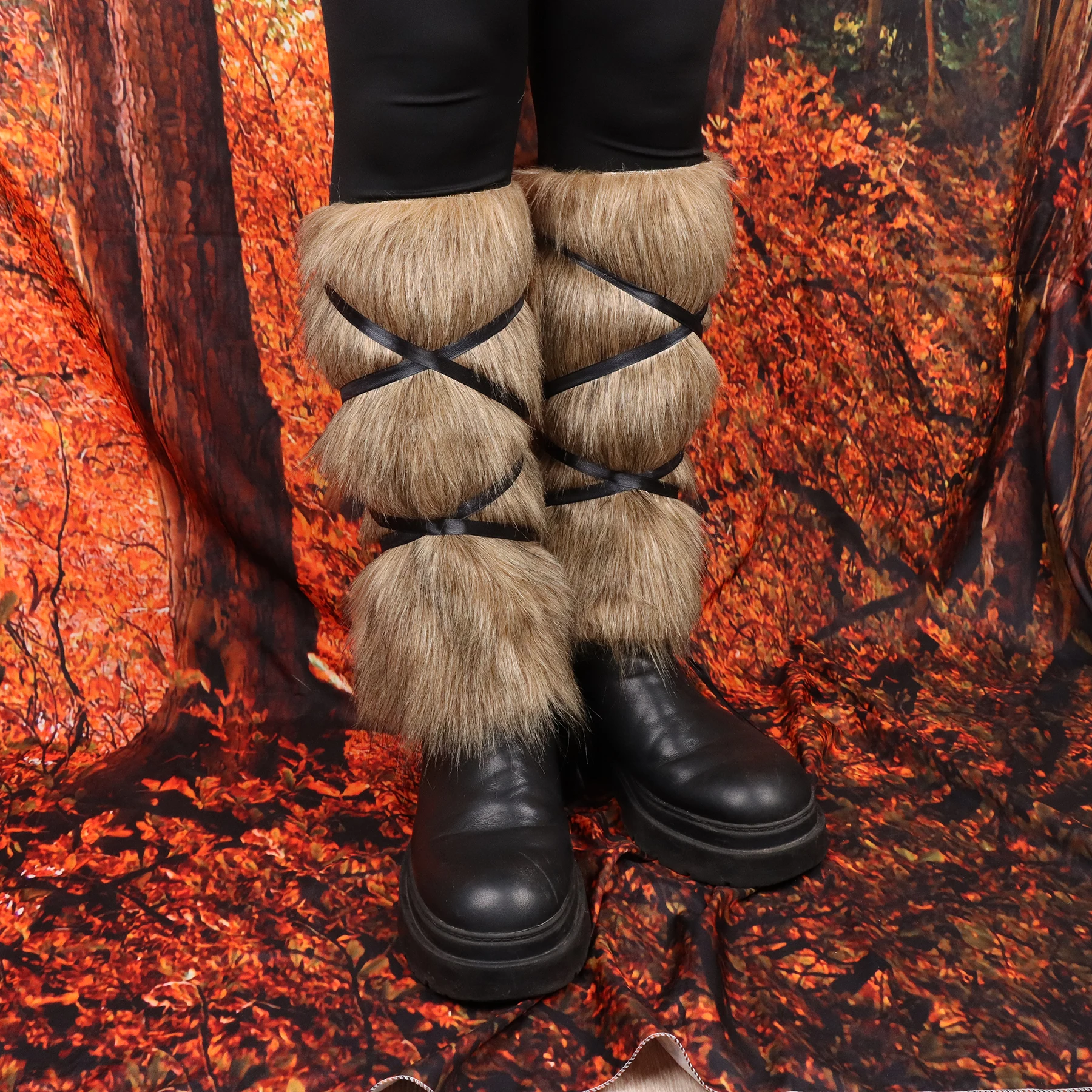 2 pezzi medievale in pelliccia sintetica calda per le gambe, copristivali, costume vichingo di Halloween, accessori per costumi personalizzati