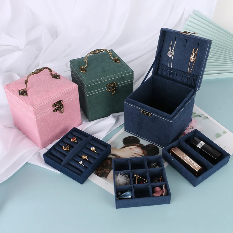 

3-Layer Flannelette Jewelry Storage Box Ring Pendant Necklace Packaging Case Bracelet Earrings Display Stand Wedding Gift New