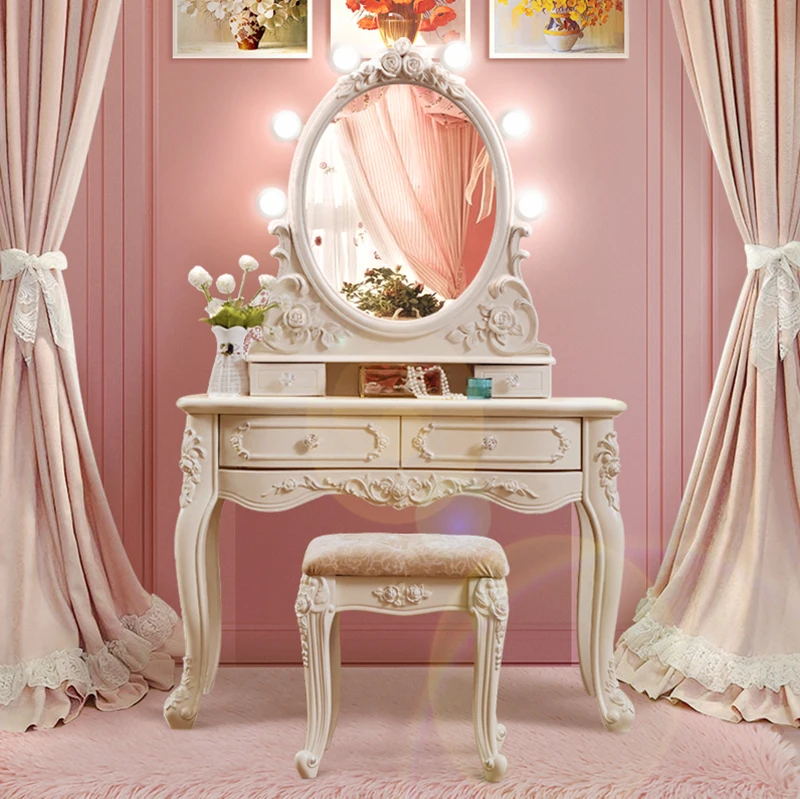 Meja Rias Mewah Berkilau Gaya Eropa Modern Diskon Meja Rias Cermin Putih Perlengkapan Pakaian Postazione Furniture Kamar Tidur