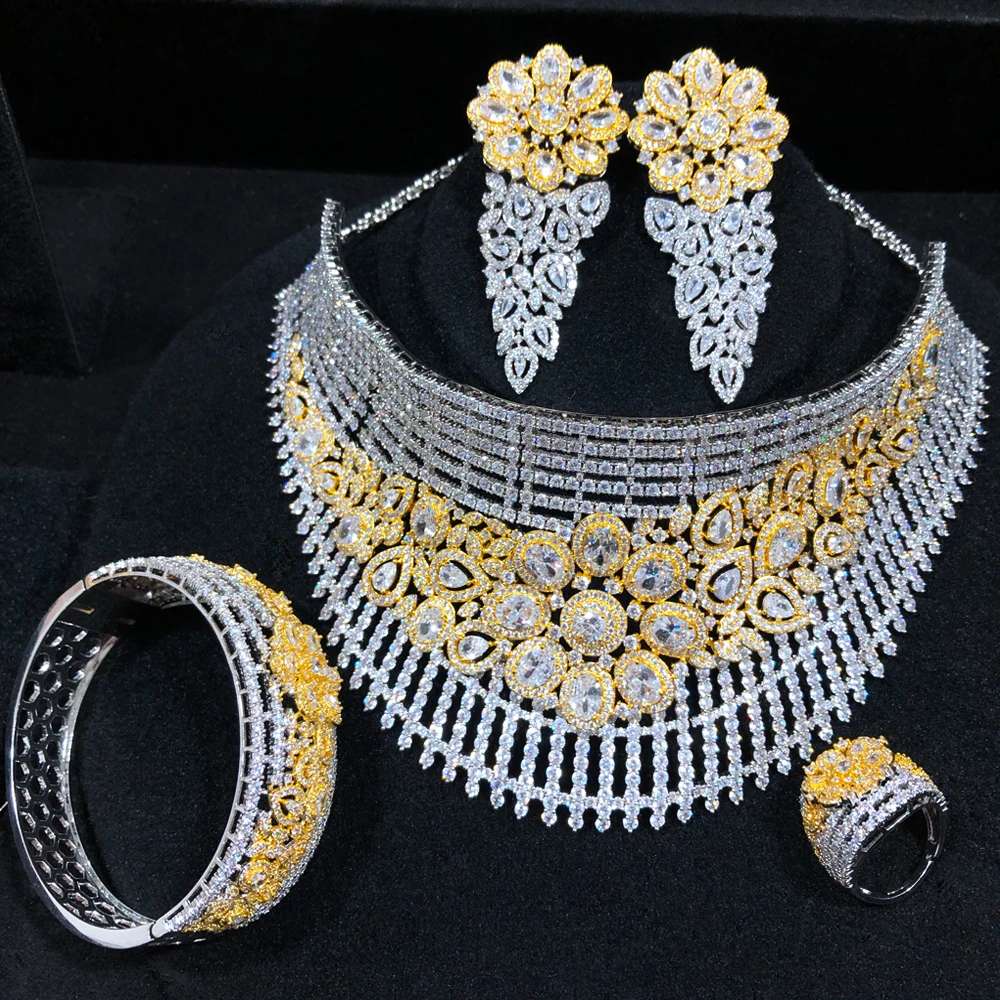 GODKI 4PCS Luxury Big Chokers African Jewelry Set For Women Wedding earings fashion jewelry 2020 indian jewelry Sets