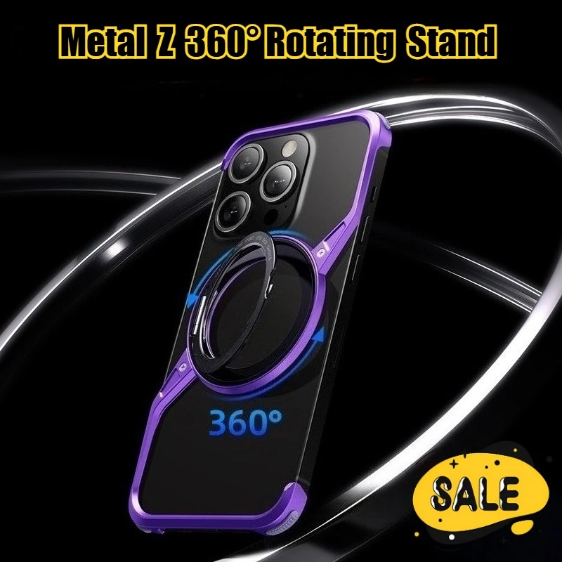 

Metal Z Shape 360°Rotating Ring Stand Magnetic Phone Case for Iphone16 15 14 Pro Max Heat Dissipation Shockproof Protector Cover