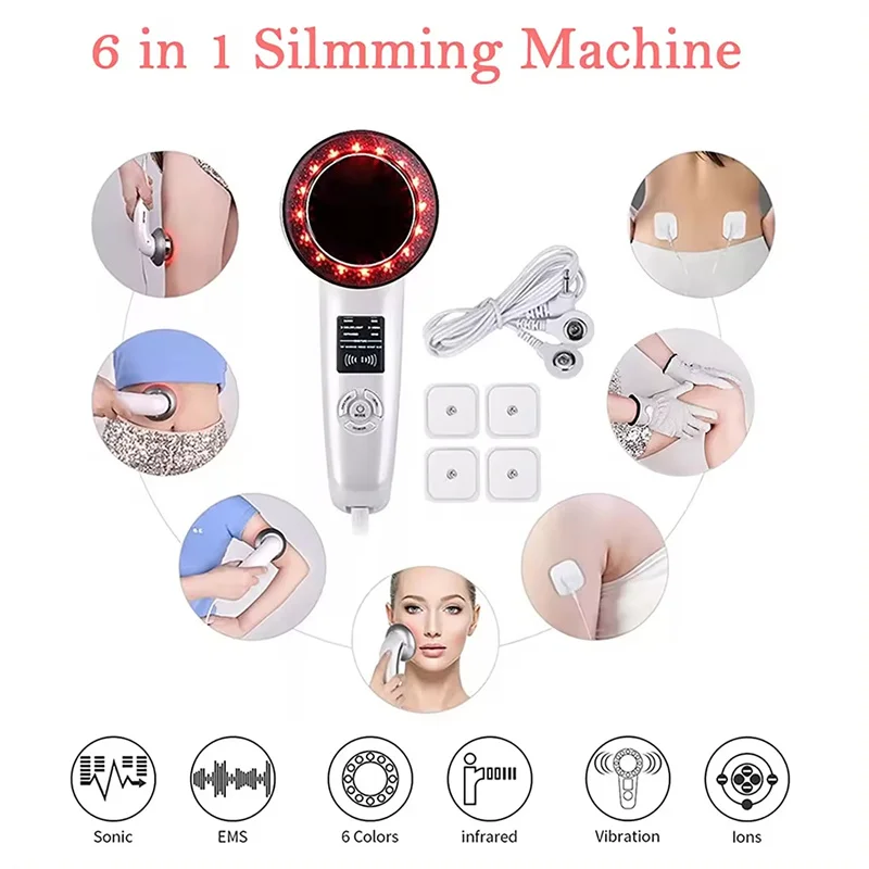 6 In1 Ultrasound Cavitation Slimming Machine Galvanic Ultrasound Body Massager LED Infrared Therapy Facial Care Beauty