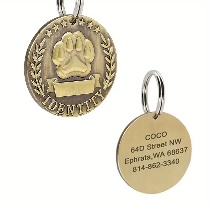 Customizable Engraved Pets ID Tag for Dog Cat Bronze Nameplate Tags Personalized Anti-lost Address Number Dogs Collar ID Pendant