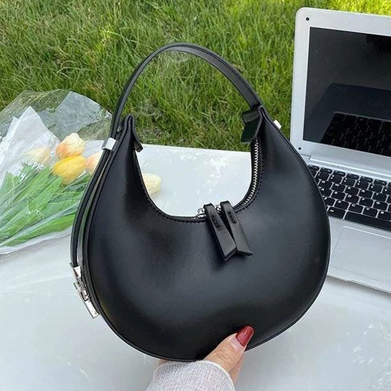 Fashion Underarm Bags For Women Solid Color Half-moon Shoulder Hobo Messenger Bag Purse Female Pu Leather Armpit Handbag Clutch