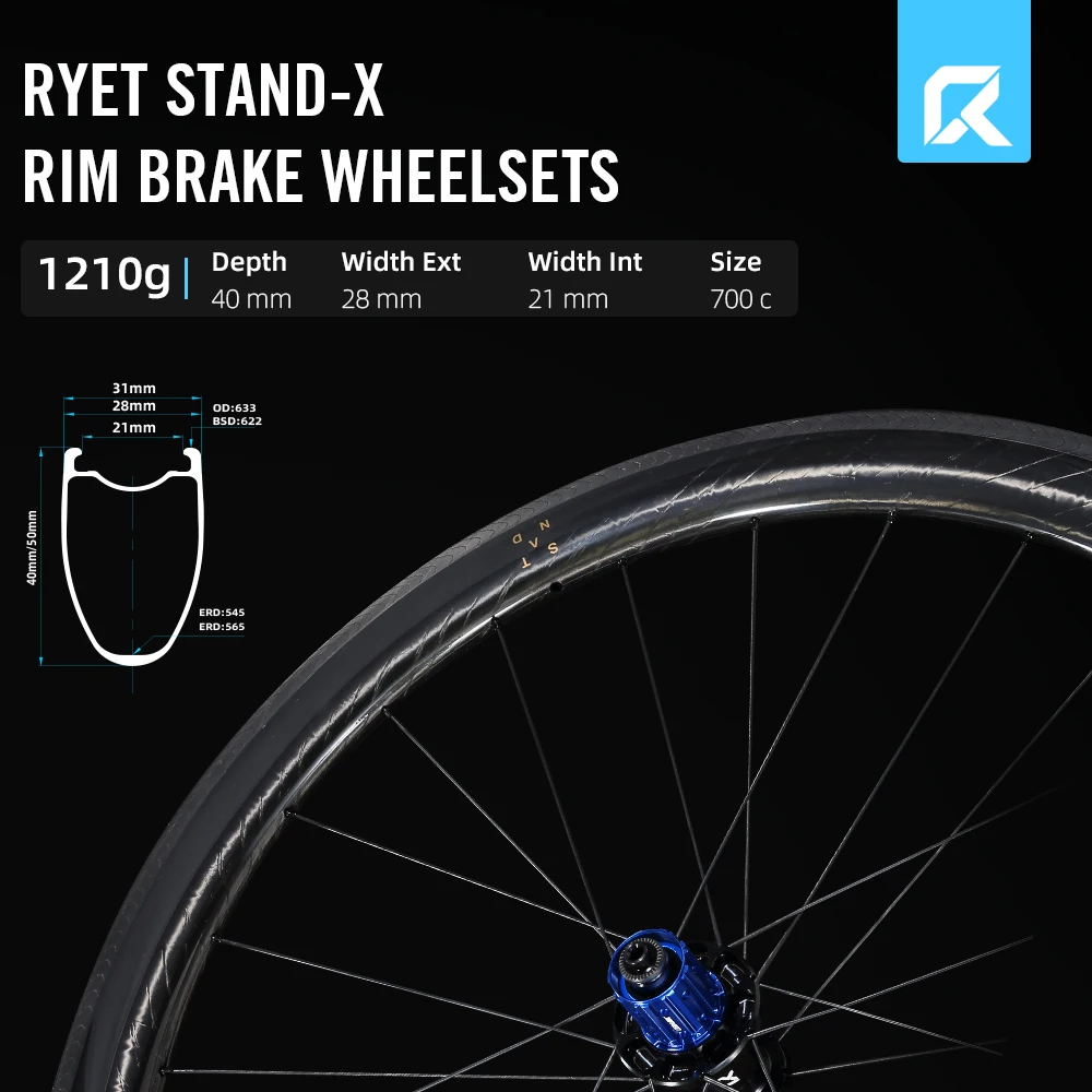 2025 RYET Carbon Rim Brake Wheelset Superlight 1210g v-Brake Rims