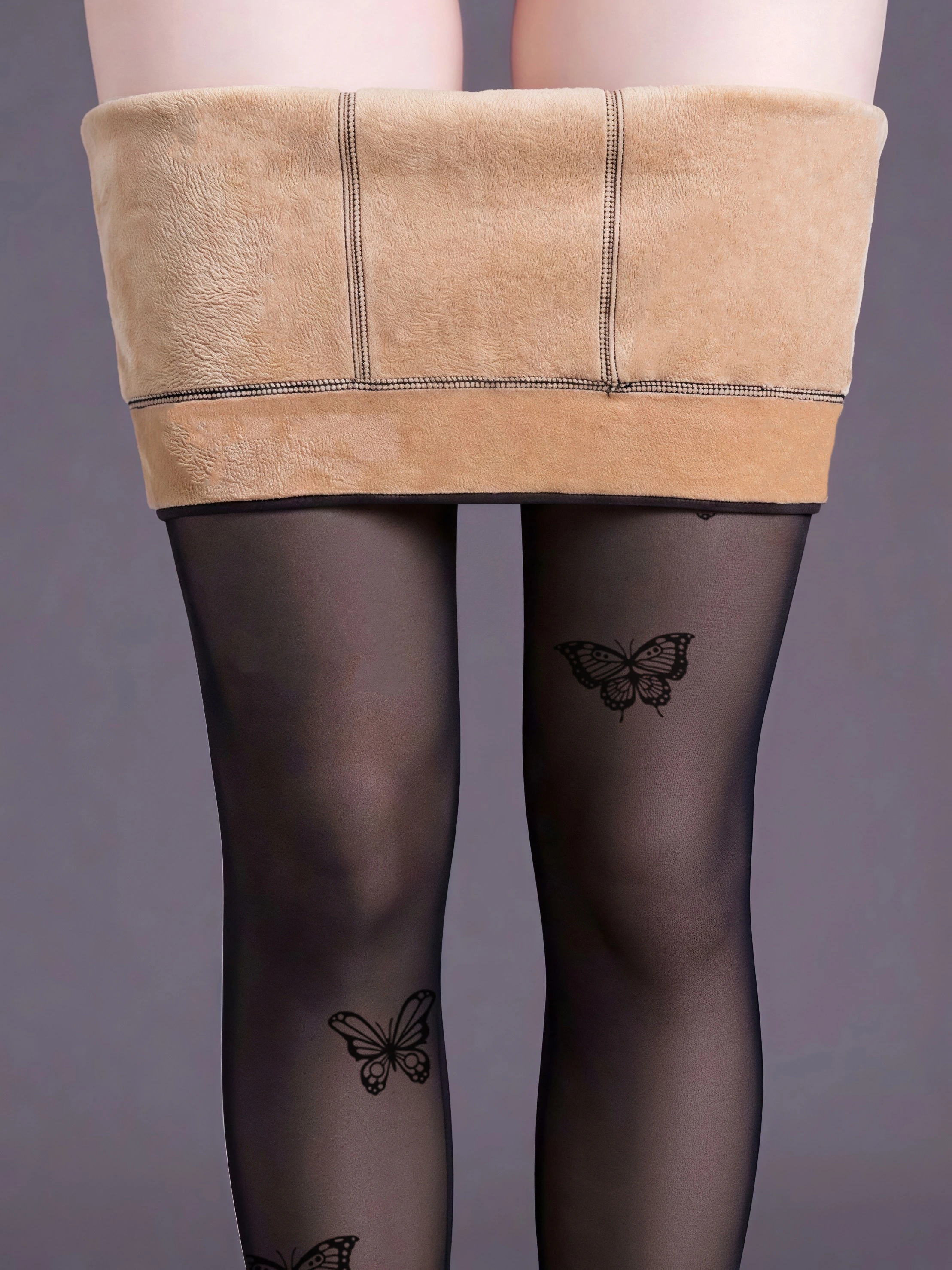 Women Retro Butterfly Print High Waist Fleece Lined Tights Stretch Skin Friendly Warm Pantyhose for Autumn Winter Dating
