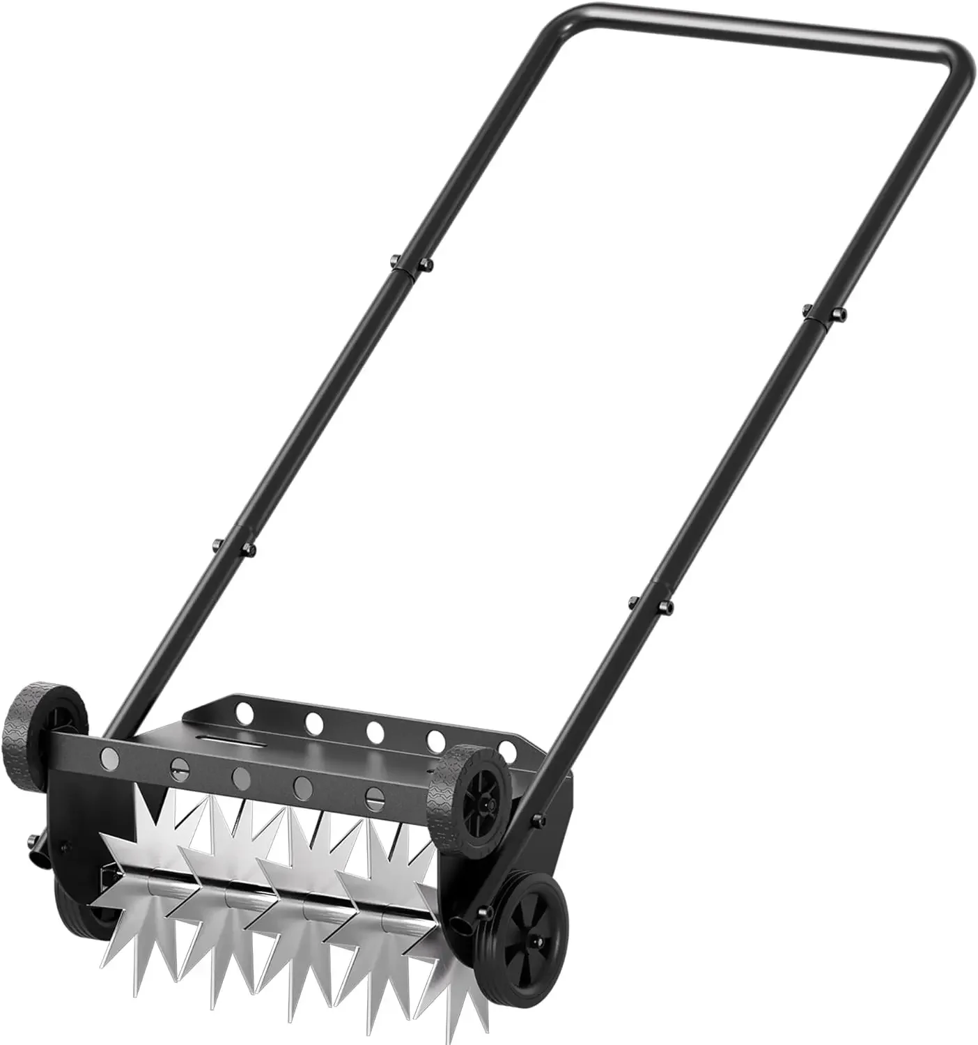 

18" Lawn Aerator, Upgraded Rolling Aerator Lawn Tool with 4 Wheels Heavy Duty Yard Aerator with Steel Handle, Push Spike Aerator