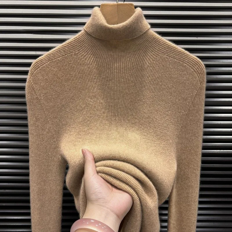 Women Autumn Winter Soft Seamless Base Layer Turtleneck Slim Fit Innerwear Solid Color Pullover Knit Sweater