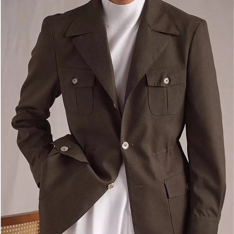 British Style Autumn Linen Breathable Office Jacket Men Business Casual Drawstring Waist Me Coat Male Trench Coat Jacket For Men