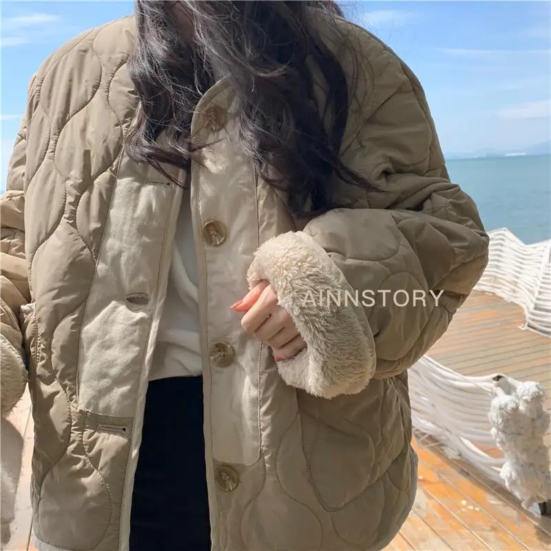 Small Man Wearing Dia Grid Cotton In Both Front And Back, Women's 2024 New Versatile Early Winter Warm Plush Jacket Trend