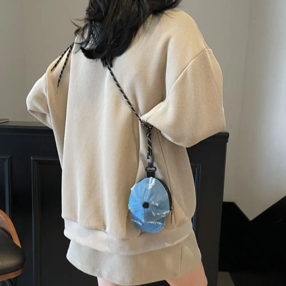 Denim Baseball Cap Crossbody Bag Earphone Storage Bag Harajuku Mini Hat Wallet Portable Korean Style Canvas Coin Purse Male