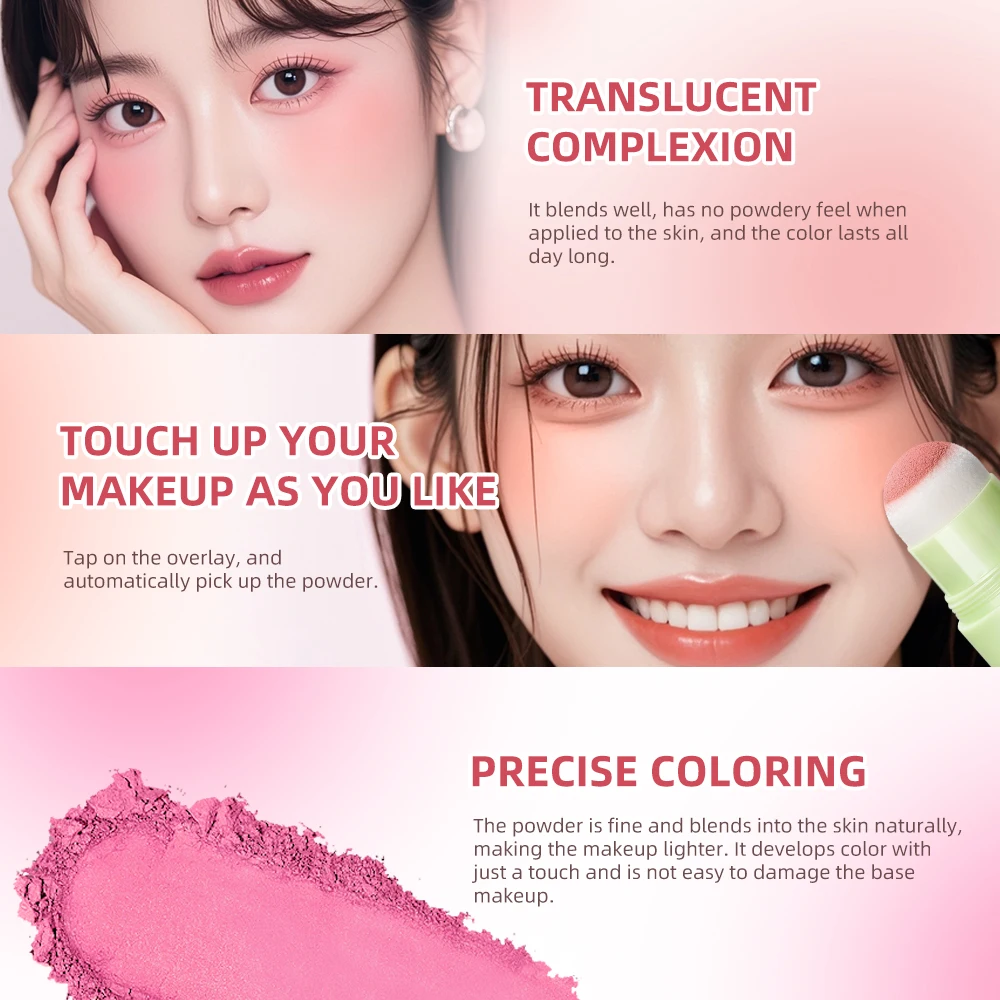 لينة الضباب أحمر الخدود عصا الوجه أحمر الخدود الربت مسحوق أحمر الخدود للخدود لطيف الكورية نمط مقاوم للماء أحمر الخدود الإسفنج فرشاة رئيس 3 ألوان