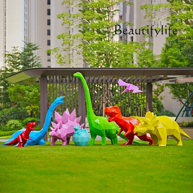 

Geometric Dinosaur Sculpture Fiberglass Tyrannosaurus Rex Garden Landscape Shopping Mall Abstract Outdoor Block Decoration