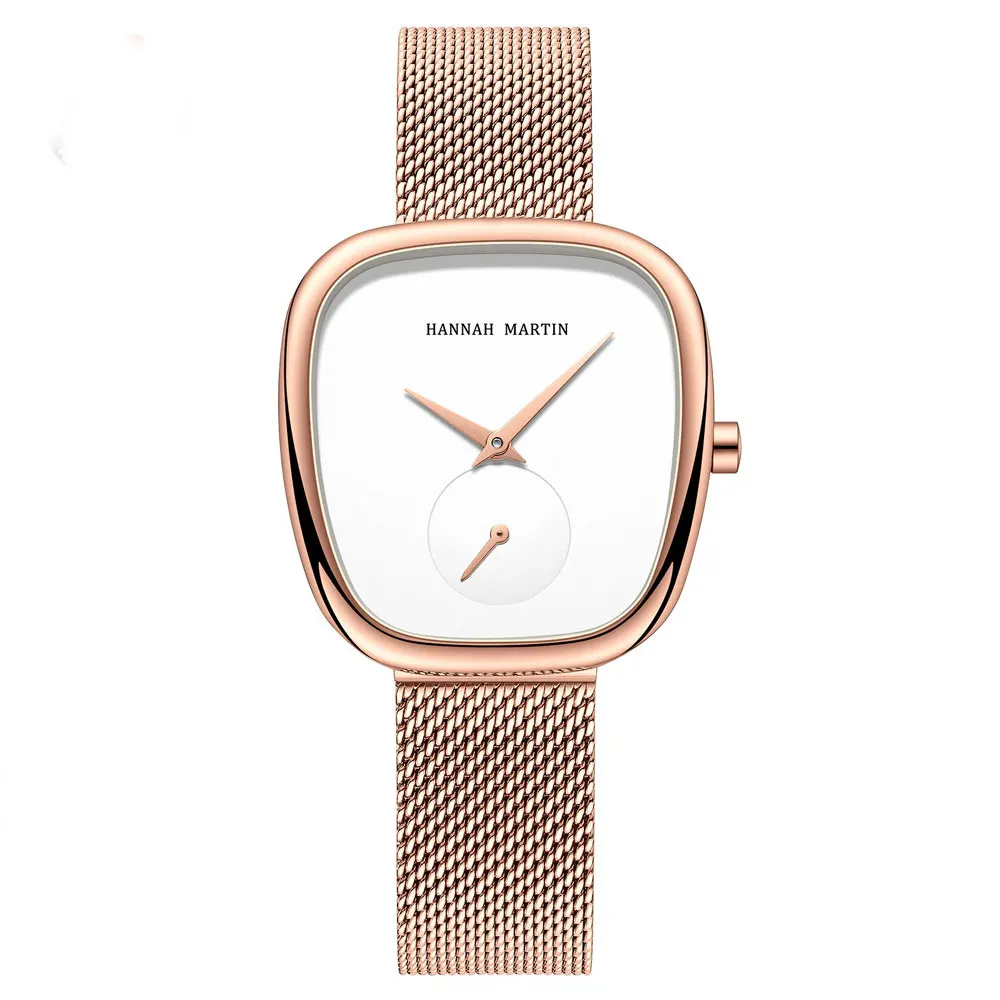 

New Stainless Steel Milanese Mesh Belt Quartz Watch Creative Two Needles and A Half Barrel Type Design Waterproof Ladies Watches