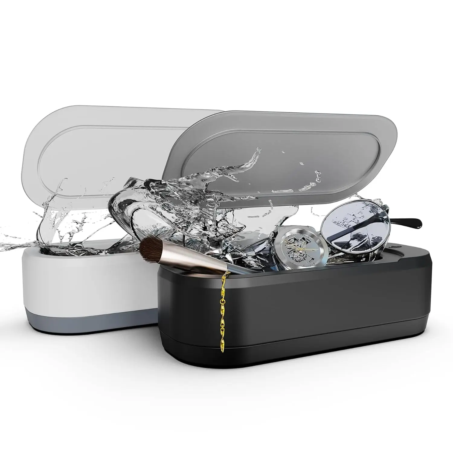 

Sonic Jewelry Cleaner, 46kHz, 12oz, One-Touch, for Rings, Glasses, Dentures, 2-Pack (White+Black)