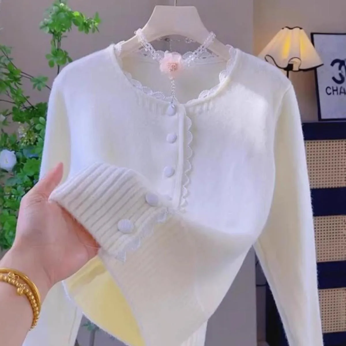 Kant Kanten Trui Jas Dames Lente Herfst Jas Nieuw Gebreid Vest Single-breasted Lange Mouw Gebreide Trui Vrouwelijke Tops