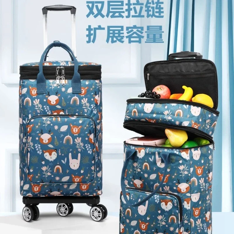 Japan imported household large-capacity shopping bag shopping cart portable folding rod universal wheel shopping cart