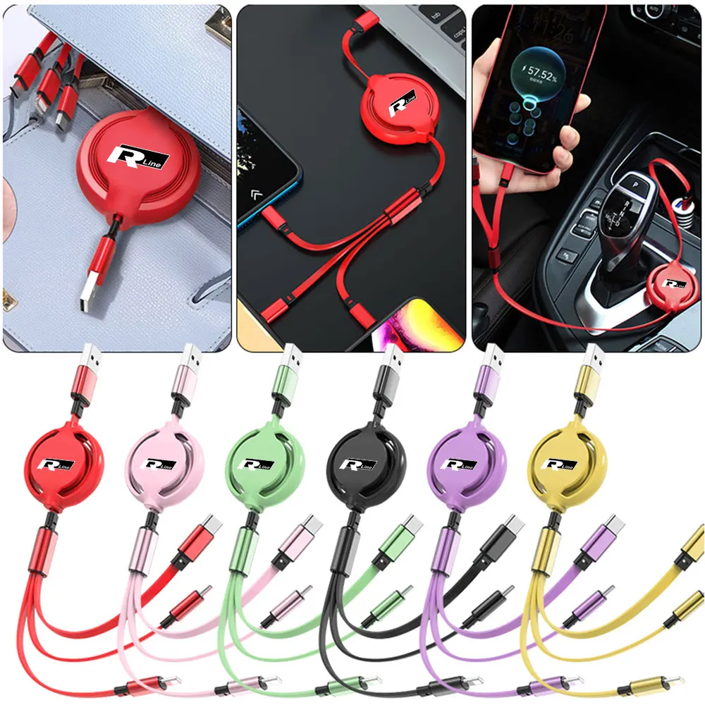 3 In 1 Micro USB Type C Charging Cable Multi-head Charger For Volkswagen VW R Line Golf 6 7 8 Passat Polo Jetta MK4 Scirocco