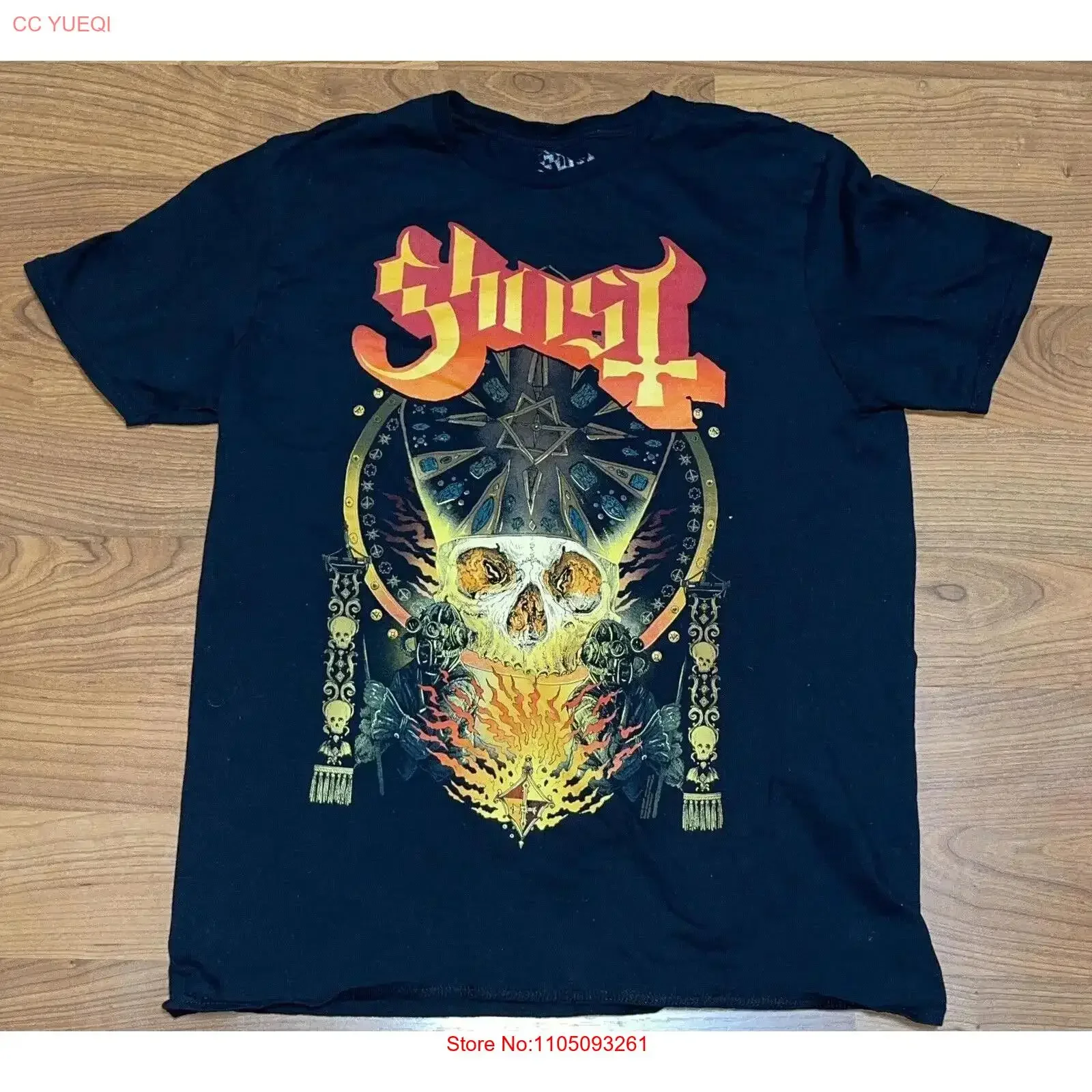 Camiseta oficial de Ghost Band Papa Flame Merch Store talla L SOLD OUT nueva moda vintage lavada estirada ligeramente elegante para hombre